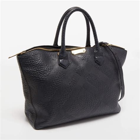 Burberry Dewsbury Black Leather Embossed Check Medium Tote